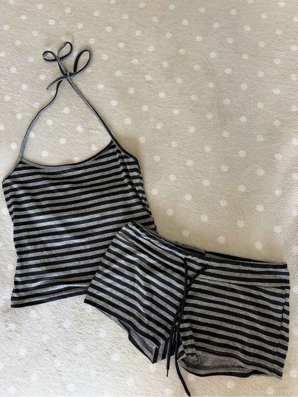 SHEIN Black & Gray Striped Halter Cami Pajama Set